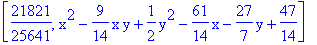 [21821/25641, x^2-9/14*x*y+1/2*y^2-61/14*x-27/7*y+47/14]